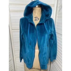 Danskin Now Women's Activewear Velour Jacket Hoodie Teal Full Zip XXL Pockets